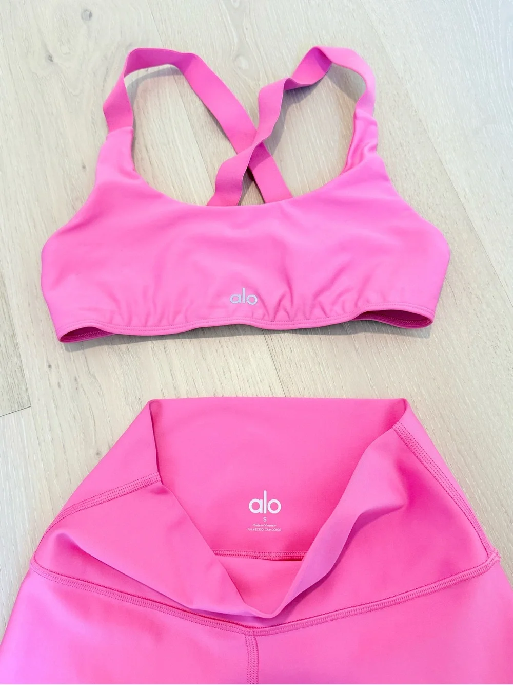 ALO Yoga Hot Pink Crossback Swim Top and Bottom Set